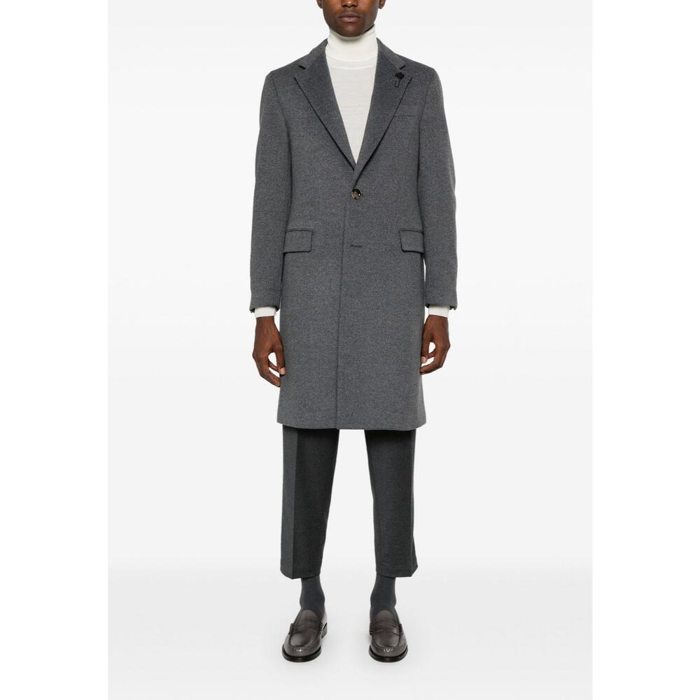 Lardini Single-Breasted Grey Italian Virgin Wool Pea Coat
